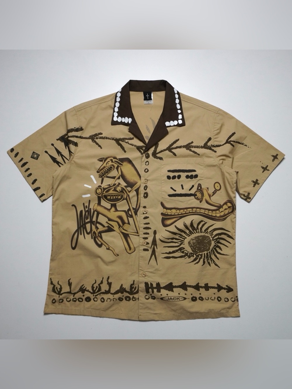 Cactus Jack Travis Scott Painter Buttonup Short Sleeve Shirt Mens Large Brown
